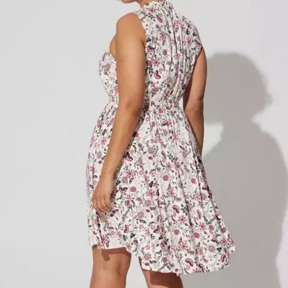 Floral Sleeveless High-Neck Dress With Pockets By Torrid Size 2 White/Pink/Black - Picture 7 of 14